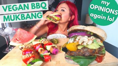 VEGAN BARBECUE MUKBANG (Burger, Macaroni Salad, Skewers) / Munching Mondays Ep.96