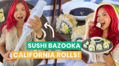 How to Make Vegan Sushi (California Rolls!) & Trying the Sushi BAZOOKA